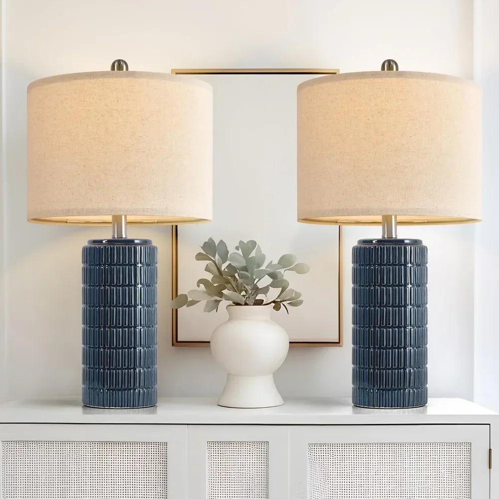 23" Modern Ceramic Table Lamp Set of 2 for Living Room White Desk Lamps for Bedroom Farmhouse Bedside Nightstand Bedside
