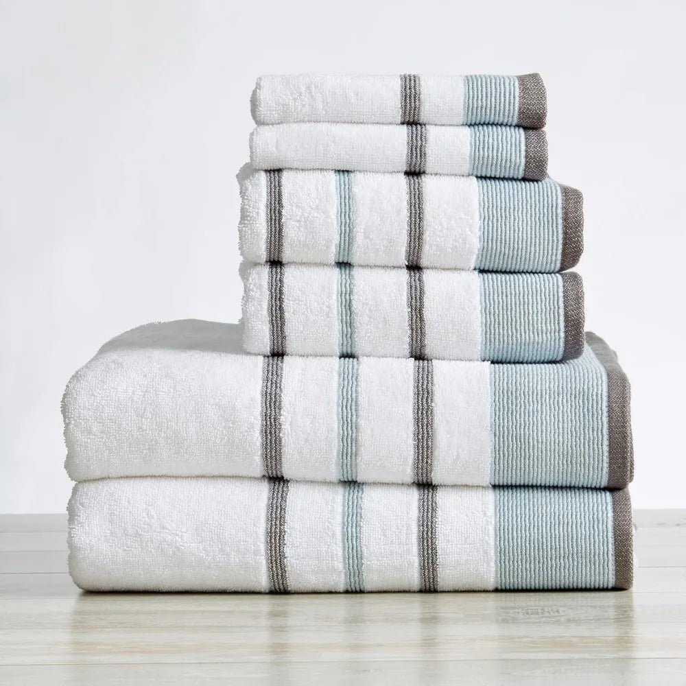 Towel Set, 6-Piece Luxury Hotel/Spa Cotton Striped Towel Set, 500 GSM, Includes Bath Towels, Hand Towels and Washcloths