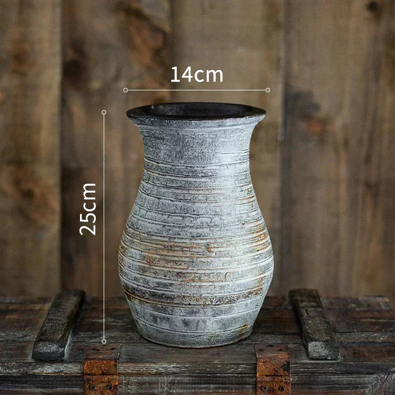 Antique Weathered Pottery Planters Rustic Clay Pot Vases for Balcony Decor Practical Office Desk Embellishments Timeless