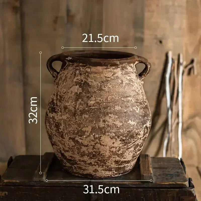 Antique Weathered Pottery Planters Rustic Clay Pot Vases for Balcony Decor Practical Office Desk Embellishments Timeless