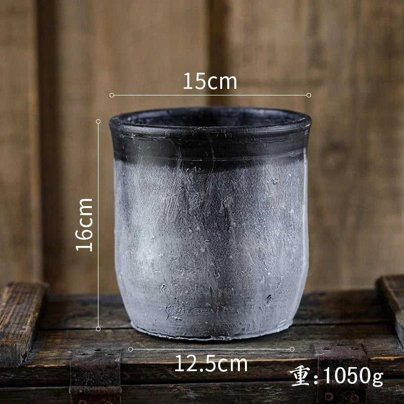 Antique Weathered Pottery Planters Rustic Clay Pot Vases for Balcony Decor Practical Office Desk Embellishments Timeless