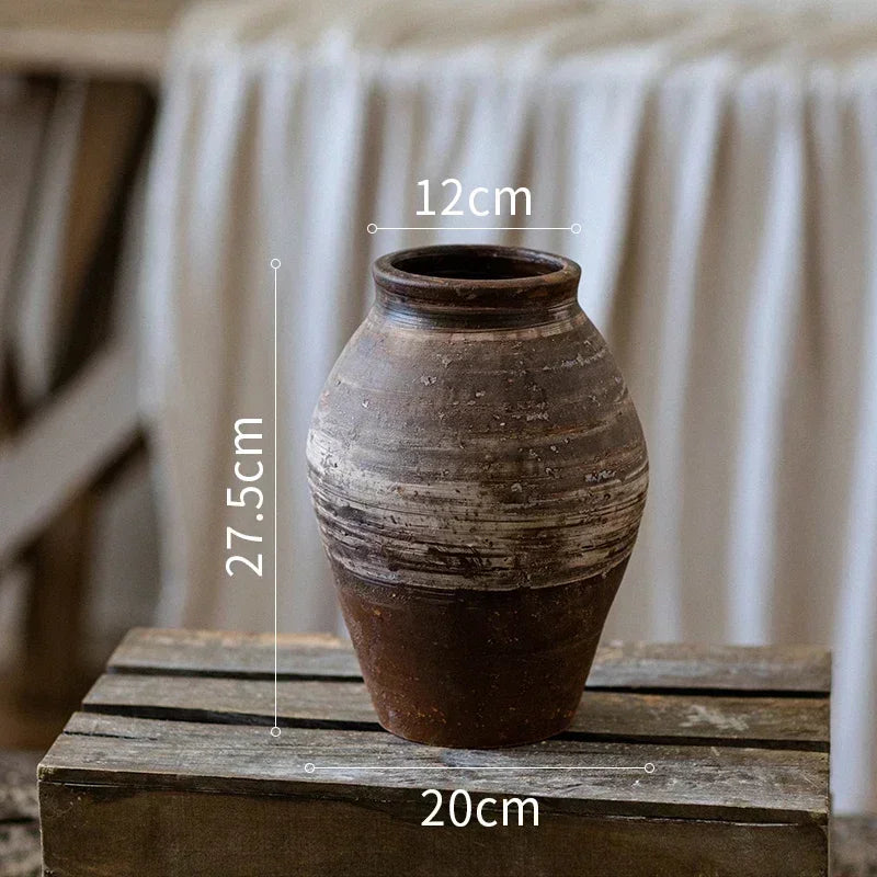Antique Weathered Pottery Planters Rustic Clay Pot Vases for Balcony Decor Practical Office Desk Embellishments Timeless