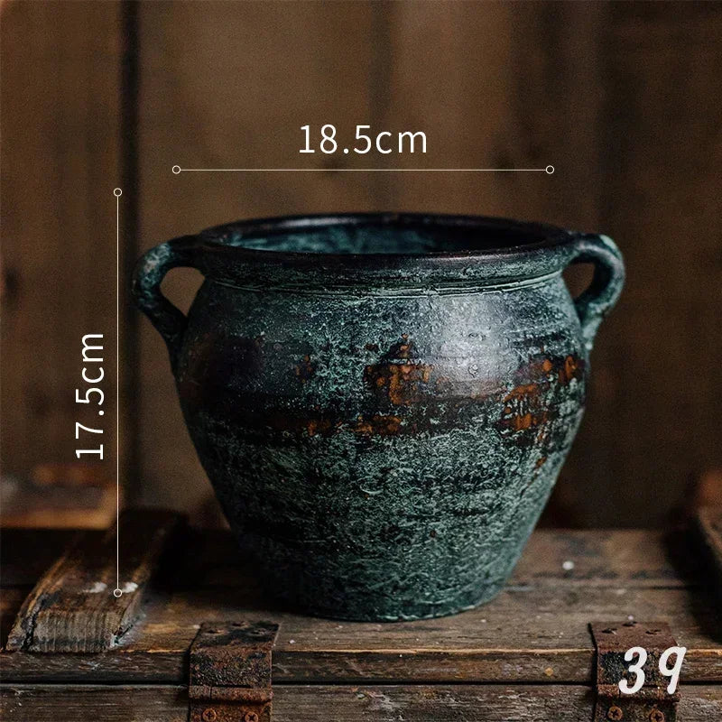 Antique Weathered Pottery Planters Rustic Clay Pot Vases for Balcony Decor Practical Office Desk Embellishments Timeless