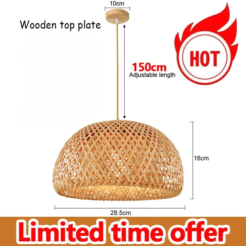 Bamboo Chandelier Pendant Lamp Hanging Wood Ceiling Light Decor LED Chinese Hand Kitted Handmade Lighting for Home Living Room