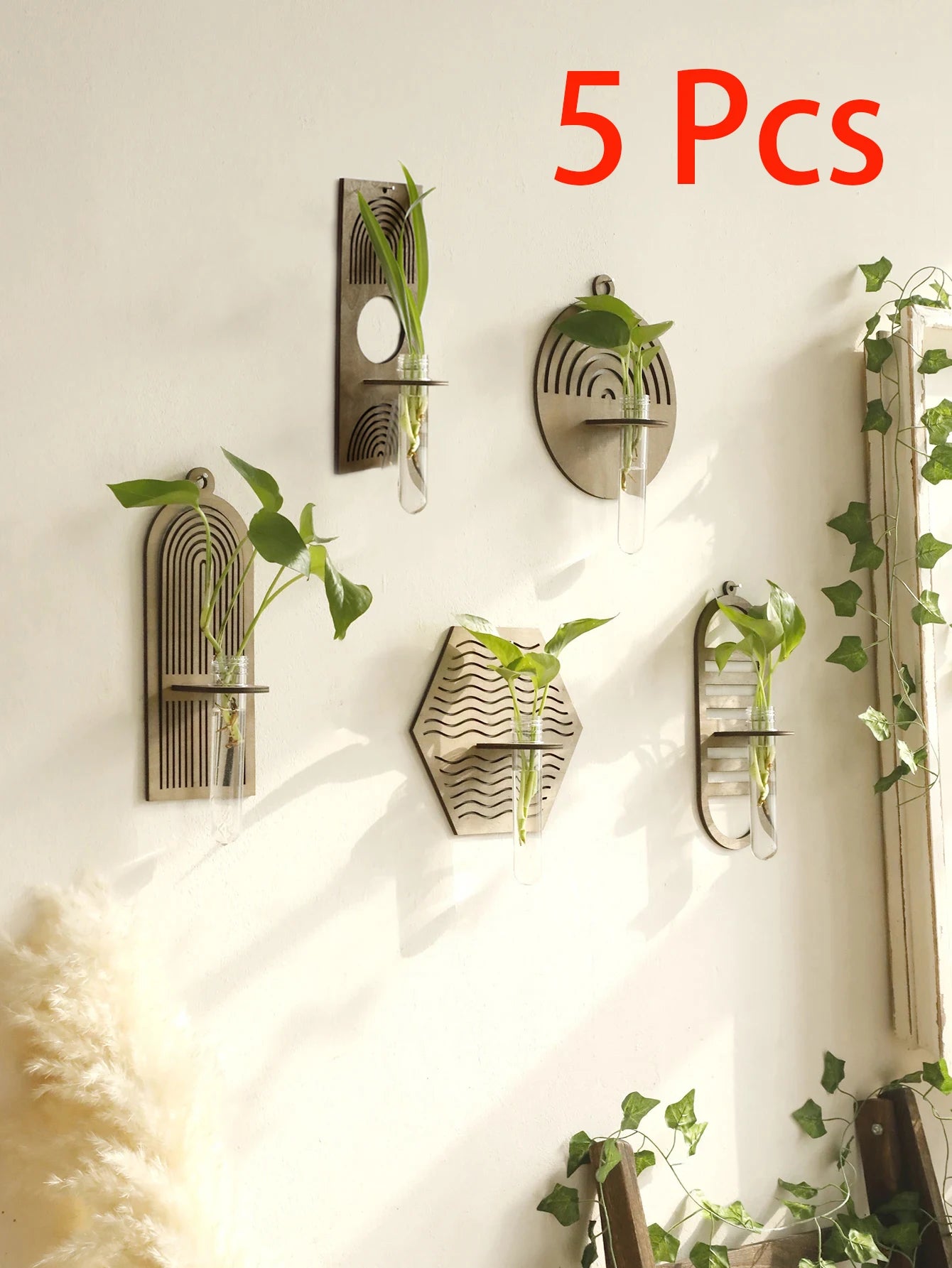 Wall Planter For Indoor Plants Wood Wall Decor Boho Hanging Planter Home Decoration Wall Vases For Dried Flowers Decor Art Gift