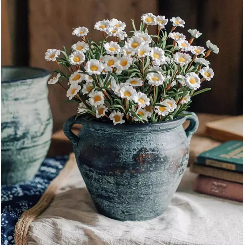 Antique Weathered Pottery Planters Rustic Clay Pot Vases for Balcony Decor Practical Office Desk Embellishments Timeless