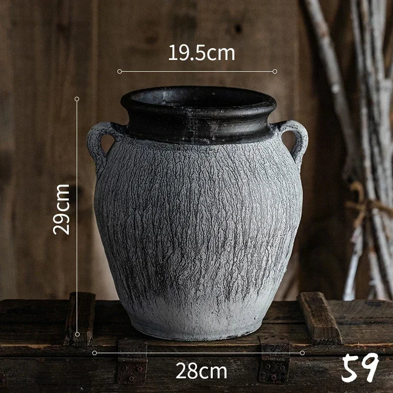 Antique Weathered Pottery Planters Rustic Clay Pot Vases for Balcony Decor Practical Office Desk Embellishments Timeless