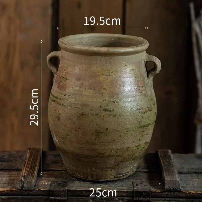 Antique Weathered Pottery Planters Rustic Clay Pot Vases for Balcony Decor Practical Office Desk Embellishments Timeless