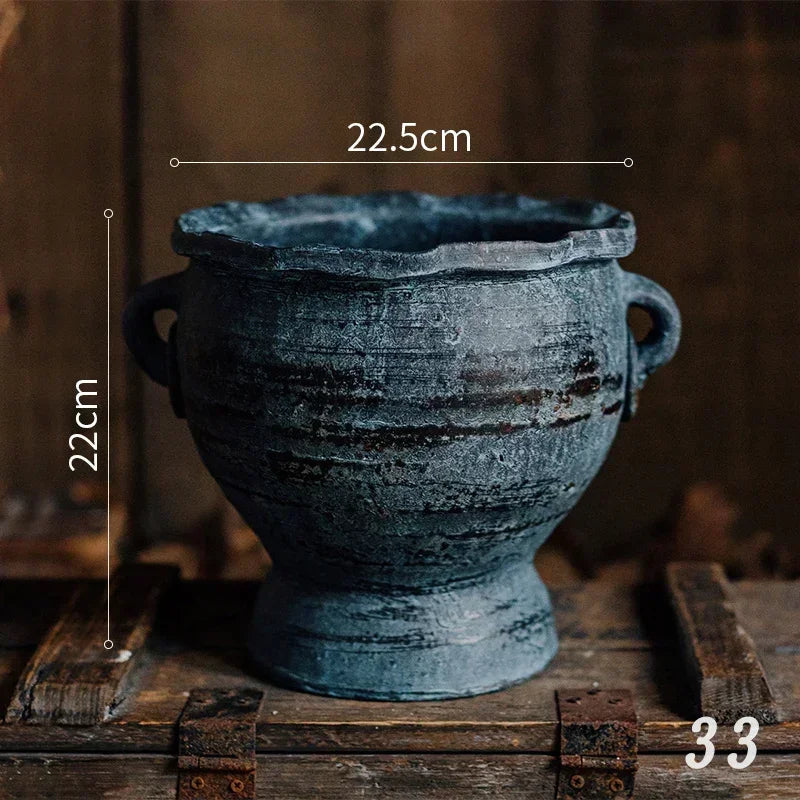 Antique Weathered Pottery Planters Rustic Clay Pot Vases for Balcony Decor Practical Office Desk Embellishments Timeless