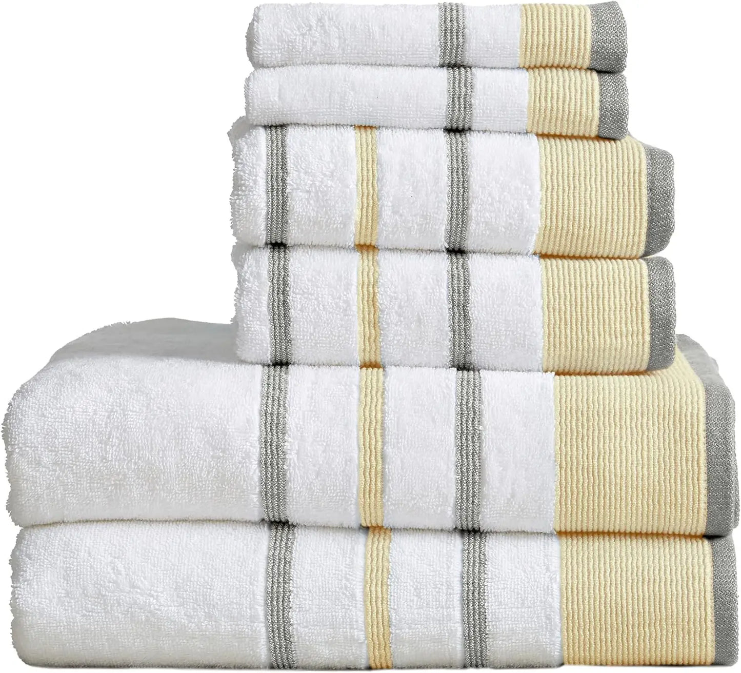 Towel Set, 6-Piece Luxury Hotel/Spa Cotton Striped Towel Set, 500 GSM, Includes Bath Towels, Hand Towels and Washcloths