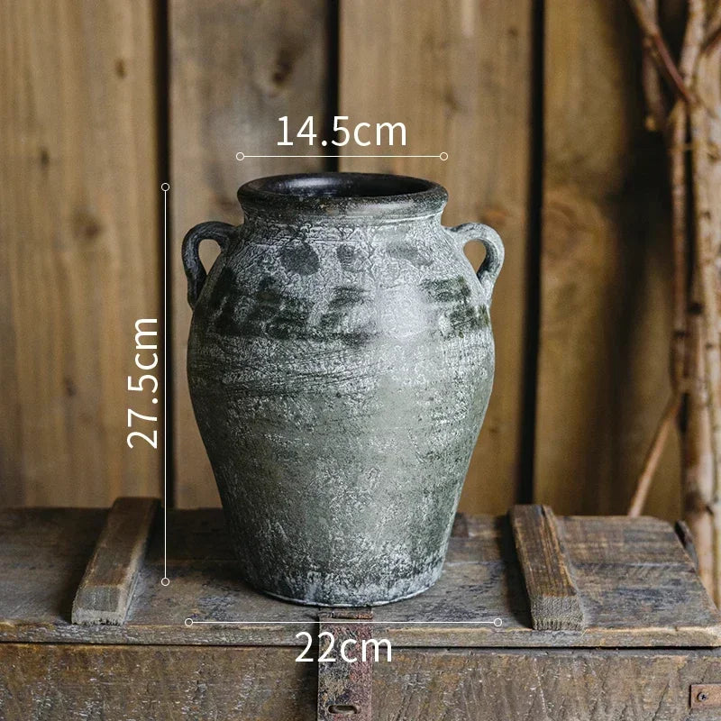 Antique Weathered Pottery Planters Rustic Clay Pot Vases for Balcony Decor Practical Office Desk Embellishments Timeless