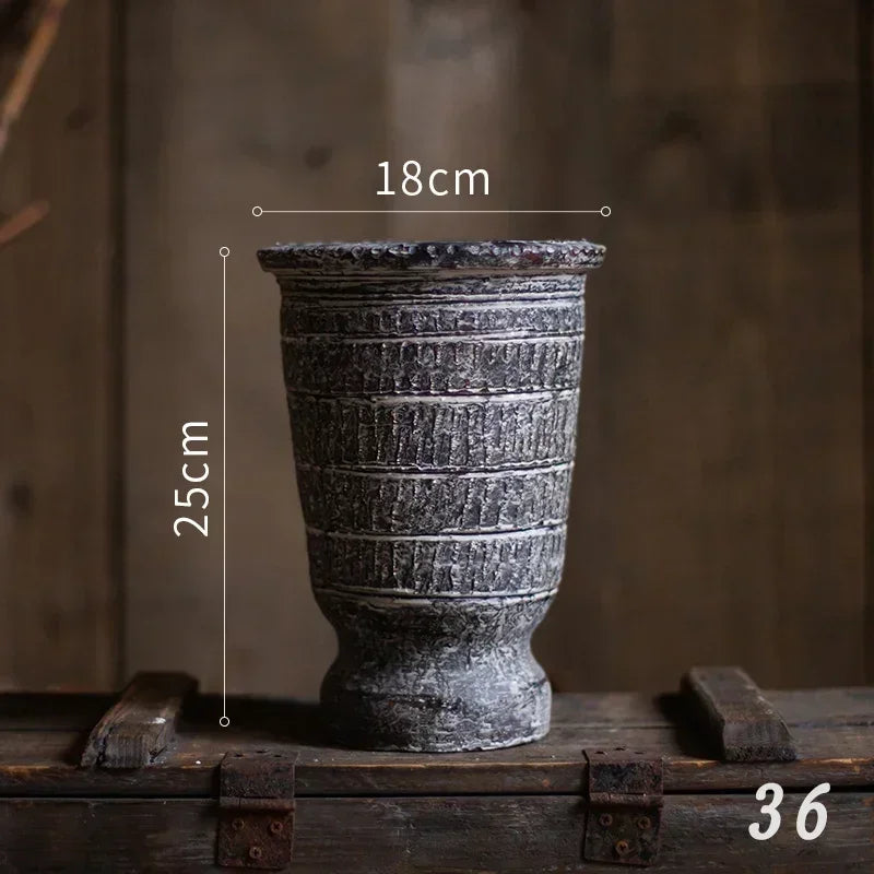 Antique Weathered Pottery Planters Rustic Clay Pot Vases for Balcony Decor Practical Office Desk Embellishments Timeless