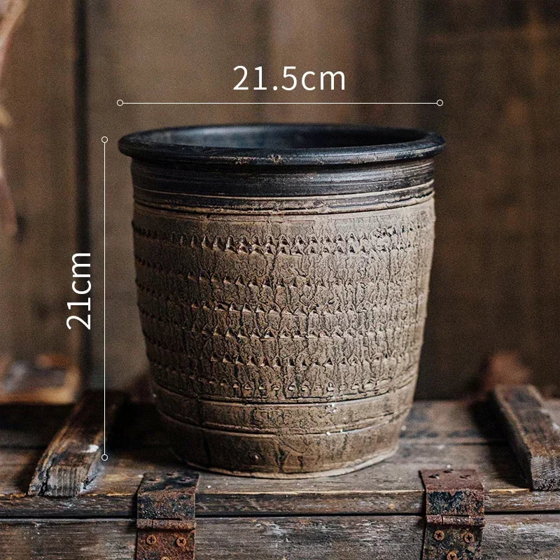 Antique Weathered Pottery Planters Rustic Clay Pot Vases for Balcony Decor Practical Office Desk Embellishments Timeless