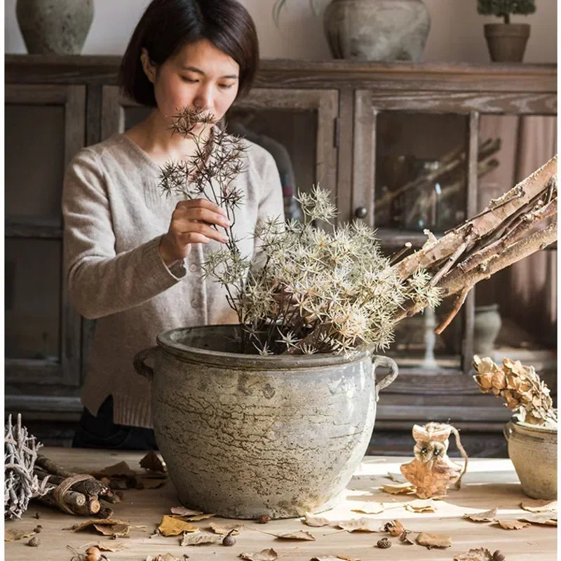 Antique Weathered Pottery Planters Rustic Clay Pot Vases for Balcony Decor Practical Office Desk Embellishments Timeless