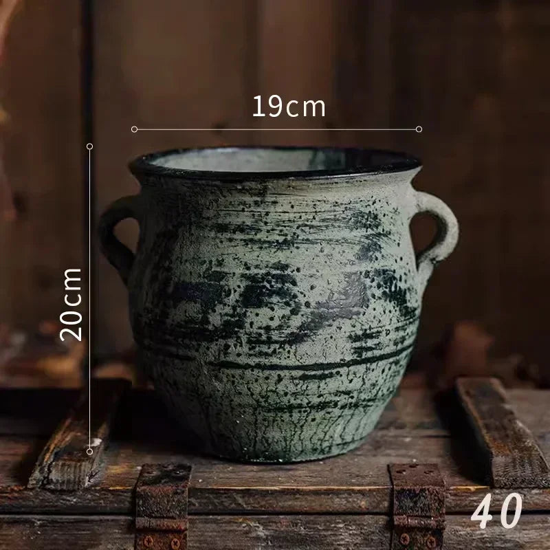 Antique Weathered Pottery Planters Rustic Clay Pot Vases for Balcony Decor Practical Office Desk Embellishments Timeless