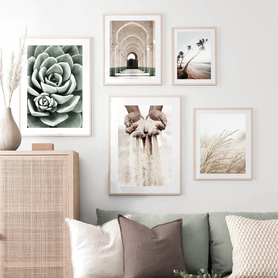 Grains of Sand Arches Grass Reed Palm Cactus Giraffe Nordic Poster Wall Art Print Canvas Painting Decor Pictures For Living Room