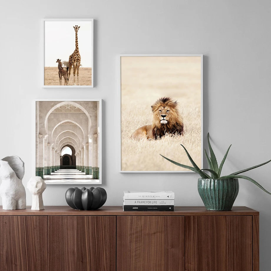 Grains of Sand Arches Grass Reed Palm Cactus Giraffe Nordic Poster Wall Art Print Canvas Painting Decor Pictures For Living Room