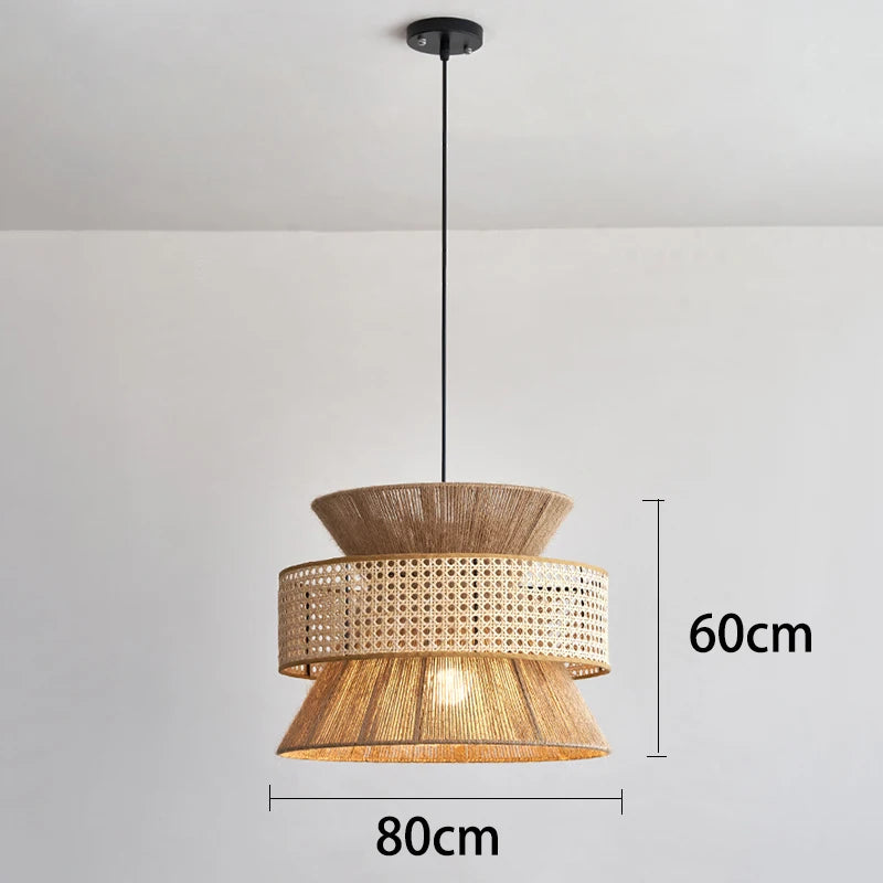 Handmade Hemp Rope pendant light Vintage Japanese Chandelier for Dining Room Hotel Bedroom Woven Rattan Art Pendant lamp