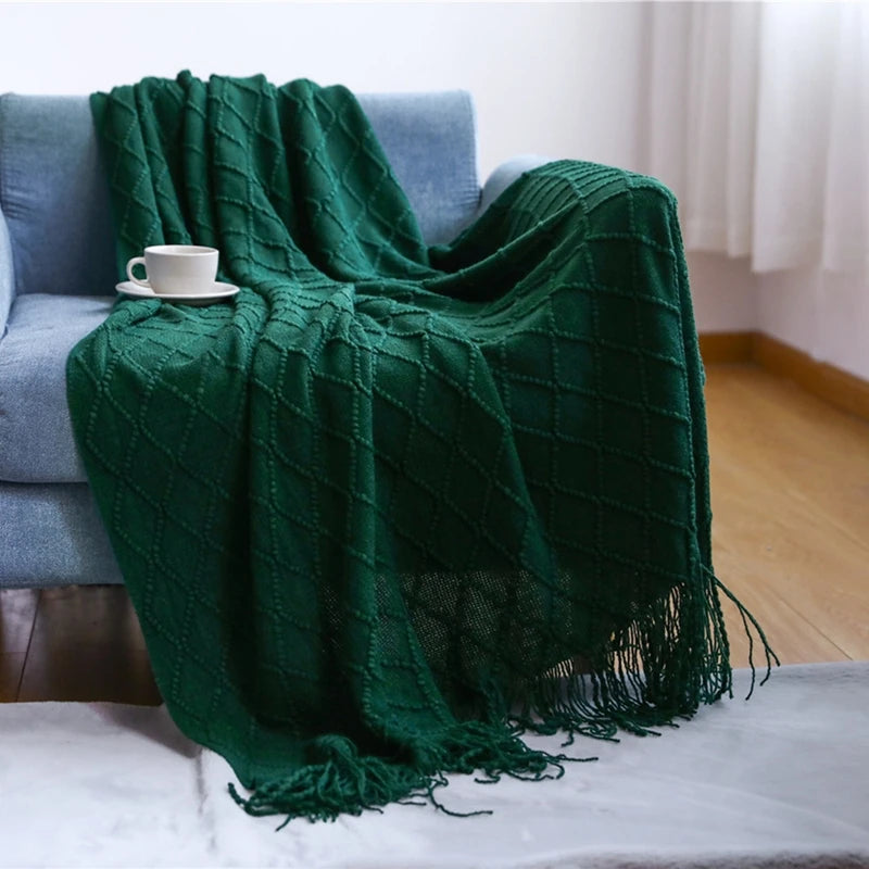 Green Oversized Throw Blanket Textured Solid Soft Sofa Couch Decorative Knitted Blanket Cozy Farmhouse Gift Sofa Bed Blankets