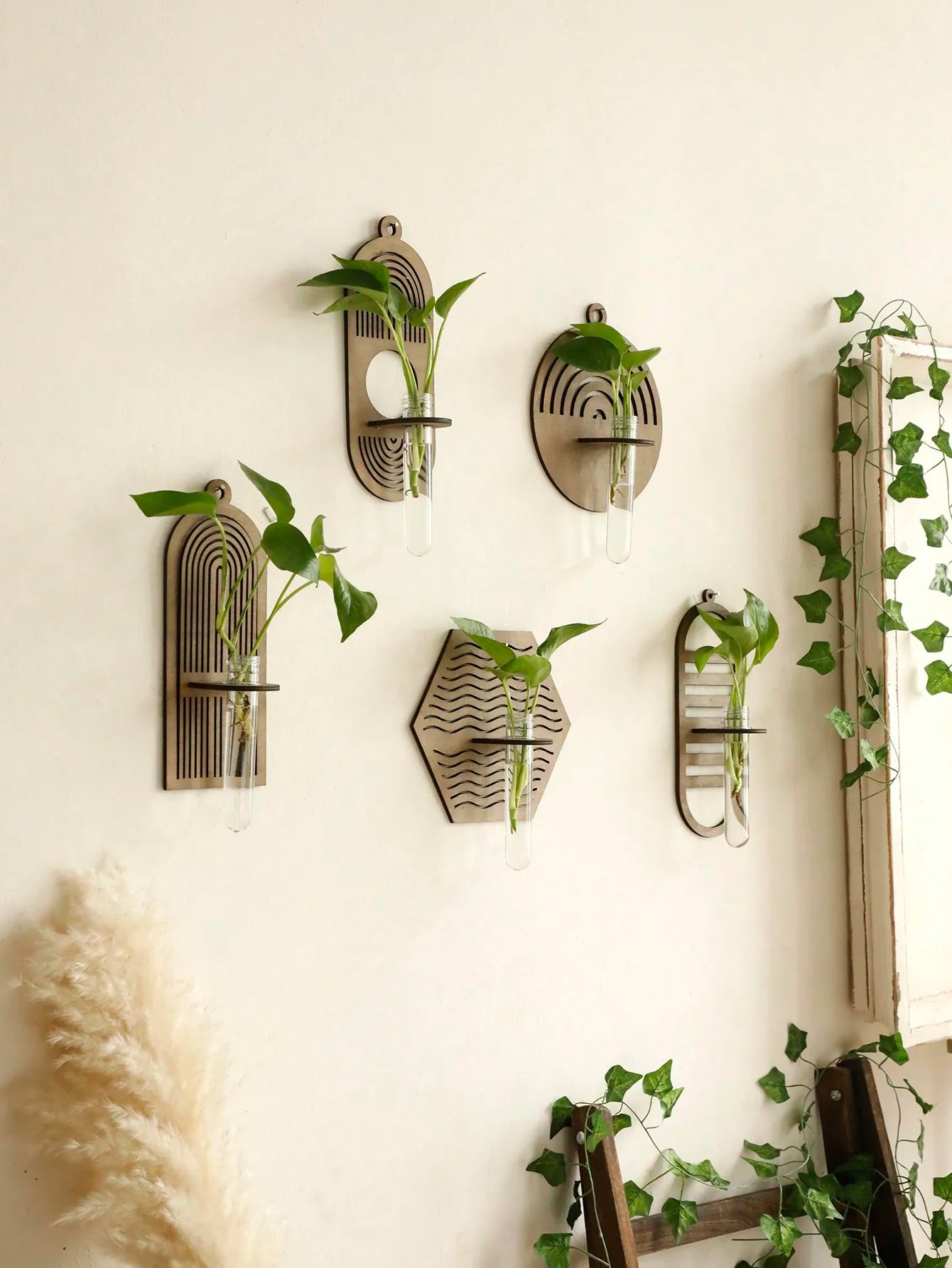 Wall Planter For Indoor Plants Wood Wall Decor Boho Hanging Planter Home Decoration Wall Vases For Dried Flowers Decor Art Gift