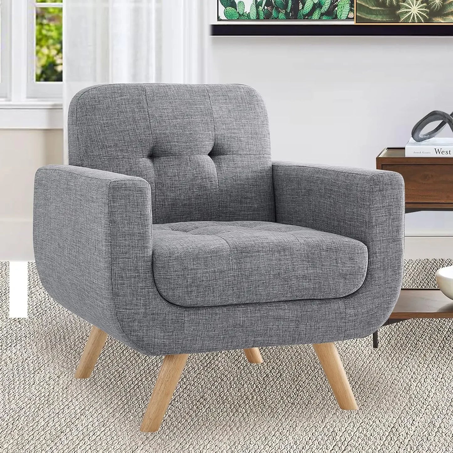 Contemporary Accent Armchair with Linen Upholstery Living Room Furniture, 1SEAT, Living room chair, single sofa chair.Beige