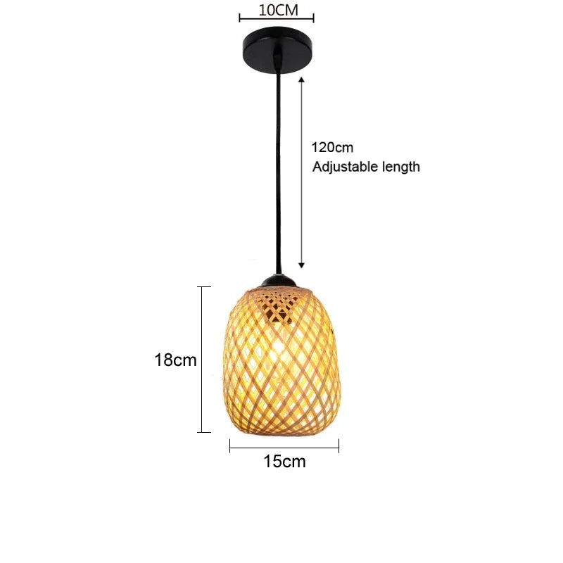 Bamboo Chandelier Pendant Lamp Hanging Wood Ceiling Light Decor LED Chinese Hand Kitted Handmade Lighting for Home Living Room