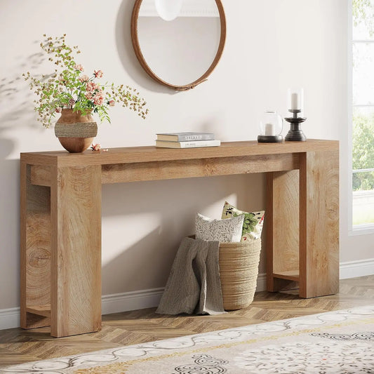 70.9-Inch Extra Long Console Table, Farmhouse Wood Sofa Table Behind Couch, Narrow Entryway Accent Table, Foyer, Light Oak Brown