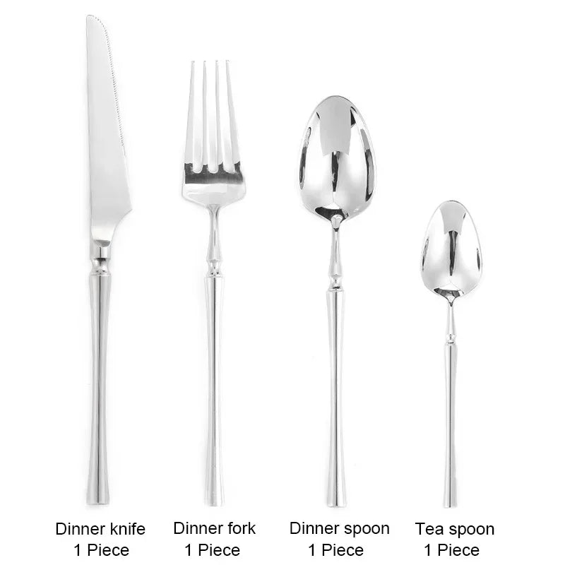 Bright Silver 18/10 Stainless Steel Luxury Cutlery Dinnerware Tableware Knife Spoon Fork Chopsticks Flatware Set Dishwasher Safe