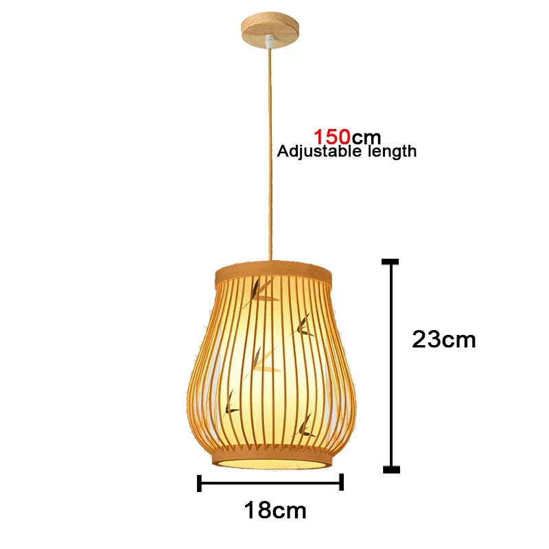 Bamboo Chandelier Pendant Lamp Hanging Wood Ceiling Light Decor LED Chinese Hand Kitted Handmade Lighting for Home Living Room