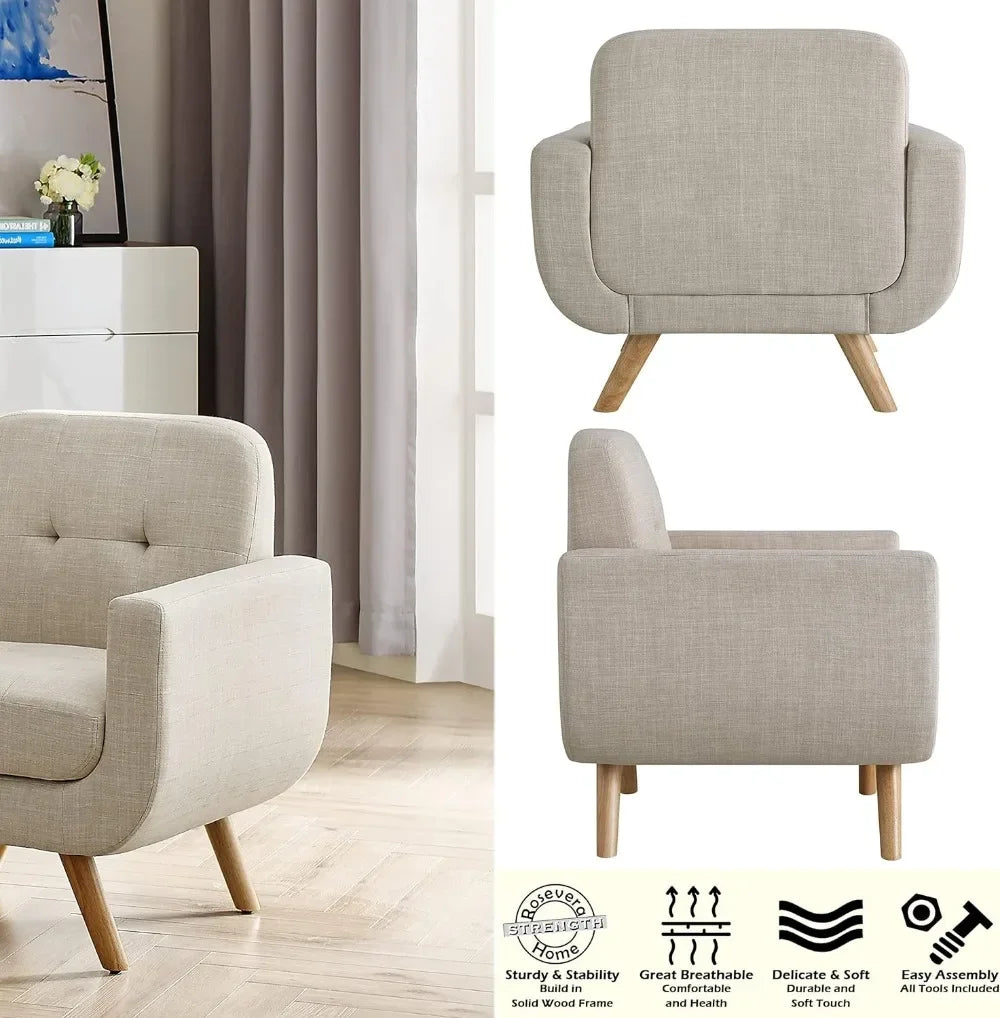 Contemporary Accent Armchair with Linen Upholstery Living Room Furniture, 1SEAT, Living room chair, single sofa chair.Beige