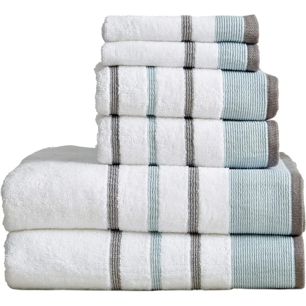 Towel Set, 6-Piece Luxury Hotel/Spa Cotton Striped Towel Set, 500 GSM, Includes Bath Towels, Hand Towels and Washcloths