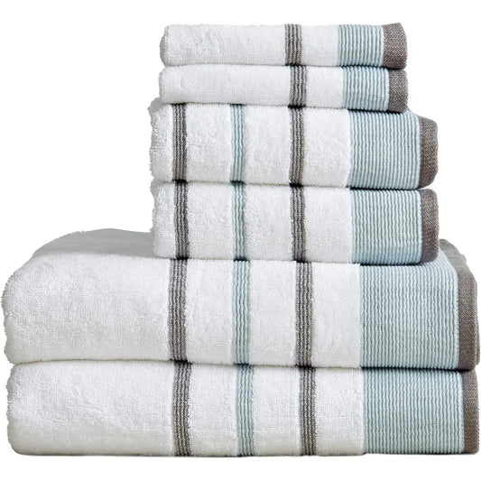 Towel Set, 6-Piece Luxury Hotel/Spa Cotton Striped Towel Set, 500 GSM, Includes Bath Towels, Hand Towels and Washcloths