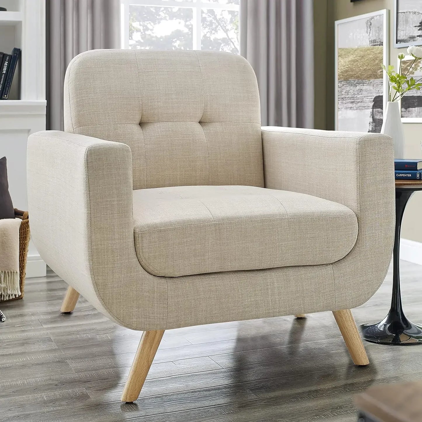 Contemporary Accent Armchair with Linen Upholstery Living Room Furniture, 1SEAT, Living room chair, single sofa chair.Beige