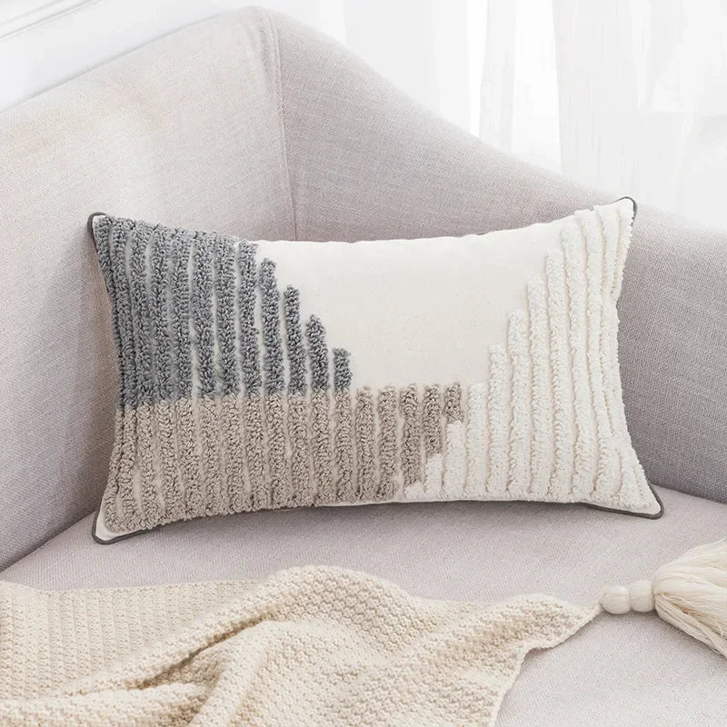 Nordic Gray White Tufted Pillow Cover Moroccan Geometric Loop Tufted Pillowslip Cushion Cover Home Decor Sofa Luxury Designer