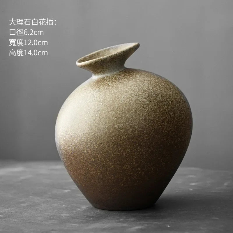 Japanese Style Black Terracotta Vase Imitation Stone Abstract Flower Arranger Table Top Vintage Ornament Living Room Flower Vase