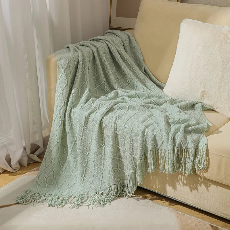 Green Oversized Throw Blanket Textured Solid Soft Sofa Couch Decorative Knitted Blanket Cozy Farmhouse Gift Sofa Bed Blankets