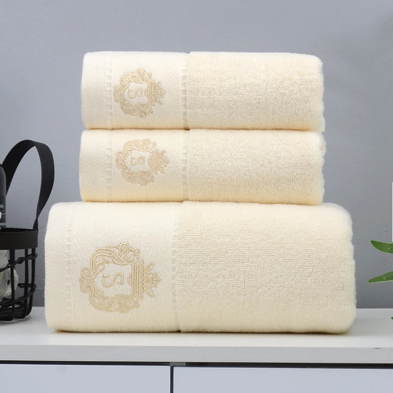 3pcs Waffle Towel Set Household Cotton Face Towel Hand Bath Towel Bath Linen Set For Bathroom 1 Bath Towel & 2 Hand Towels Cream