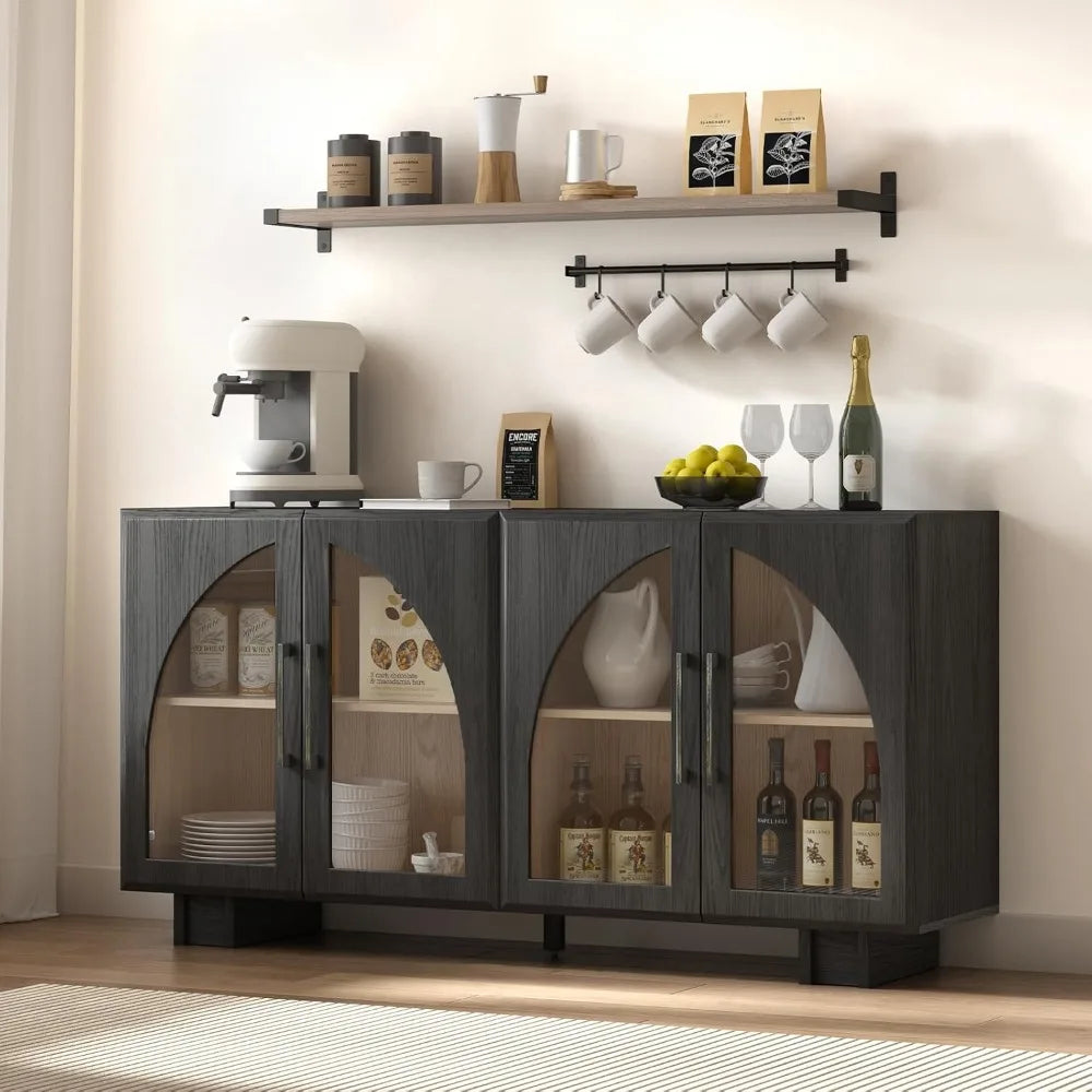 Accent Cabinet with Glass Doors, Sideboard Buffet Cabinets with Storage, Arched Cabinet with Adjustable Shelves, Credenzas