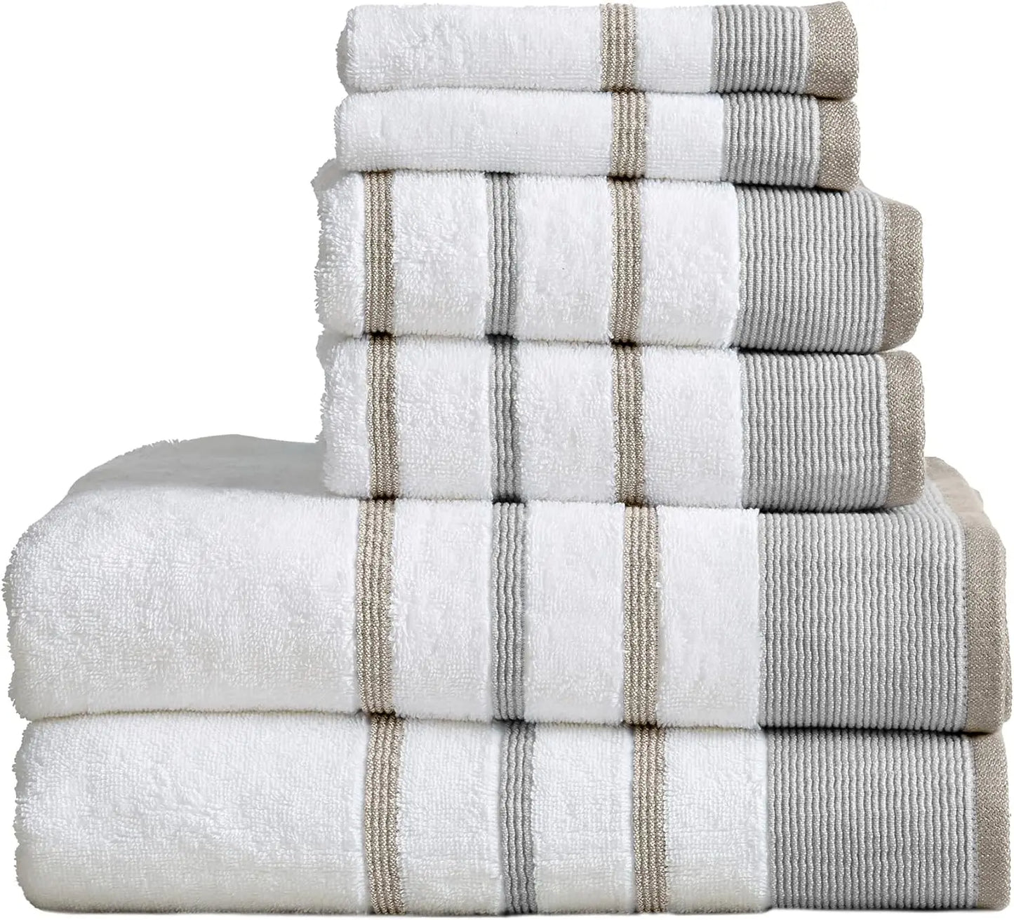 Towel Set, 6-Piece Luxury Hotel/Spa Cotton Striped Towel Set, 500 GSM, Includes Bath Towels, Hand Towels and Washcloths