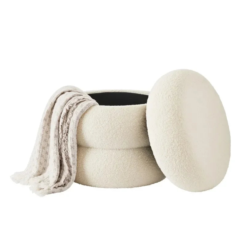 Boucle Cloud Storage Ottoman, Cream,Cream Color,tidying up any room around the house