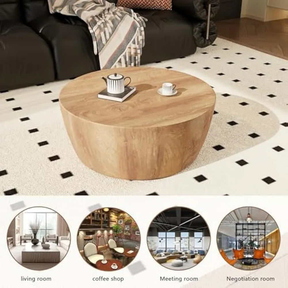 Round Coffee Table, 29.52IN Wooden Coffee Table, Reversible Round Table, Vintage Round Coffee Table Suitable for Bedroom