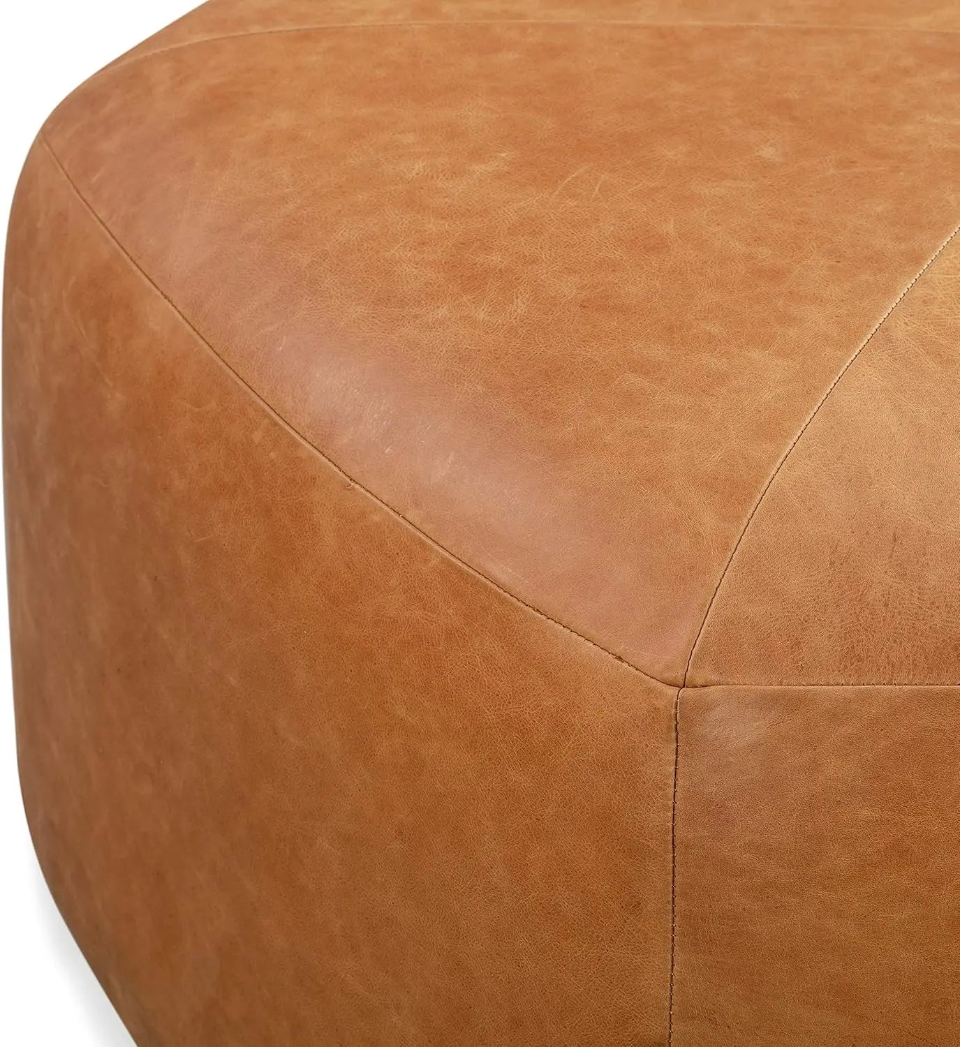 POLY & BARK Porto Modern Leather Ottoman Pouf Living Room Furniture 37"D X 37"W X 17"H (Cognac Tan)