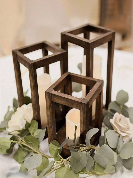 1pc Wood Candle Holder For Candles, Lanterns, Flowers - Table Centerpiece Deco, Garden & Lawn Lighting - Romantic Dinner - Outdo