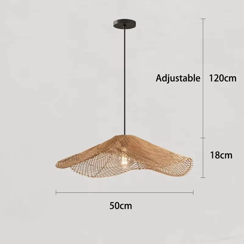 Retro Rattan Lamp Restaurant Pendant Lights Cafe Shop Dining Room Kitchen Loft Suspension Luminaire Rattan Straw Hat Chandeliers