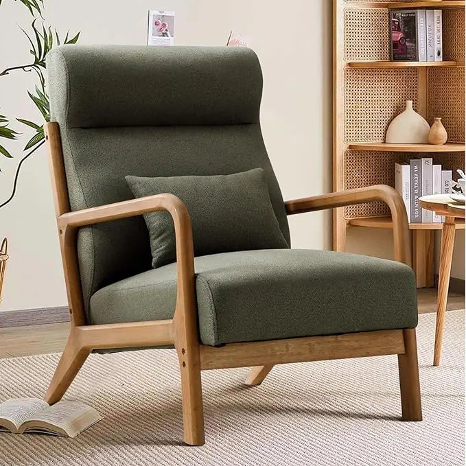 Mid Century Modern Accent Chair Set of 2 Upholstered Living Room with Waist Cushion Reading Armchair for Bedroom Sunroom