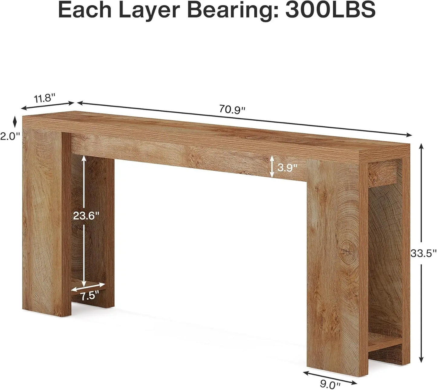 70.9-Inch Extra Long Console Table, Farmhouse Wood Sofa Table Behind Couch, Narrow Entryway Accent Table, Foyer, Light Oak Brown