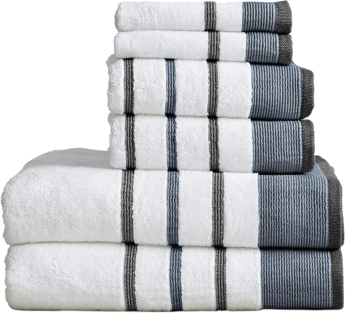 Towel Set, 6-Piece Luxury Hotel/Spa Cotton Striped Towel Set, 500 GSM, Includes Bath Towels, Hand Towels and Washcloths