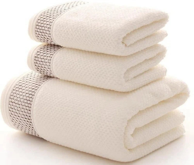 3pcs Waffle Towel Set Household Cotton Face Towel Hand Bath Towel Bath Linen Set For Bathroom 1 Bath Towel & 2 Hand Towels Cream