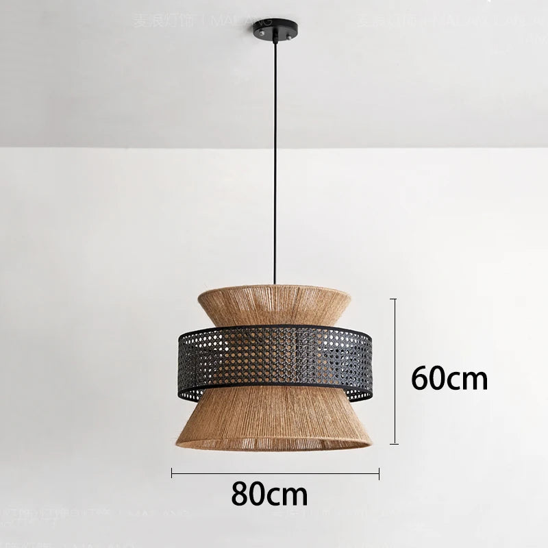 Handmade Hemp Rope pendant light Vintage Japanese Chandelier for Dining Room Hotel Bedroom Woven Rattan Art Pendant lamp