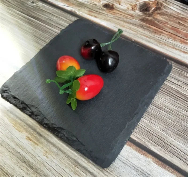 Natural Black Western  Slate stone Dishes Solid Square Sushi Steak Barbecue BBQ Plate Cheese Pizza Dessert cake Fruit dish Tray